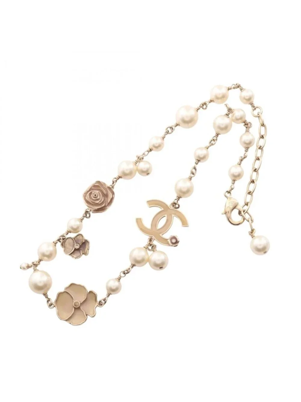Chanel Necklace CC Logo Camellia Chain